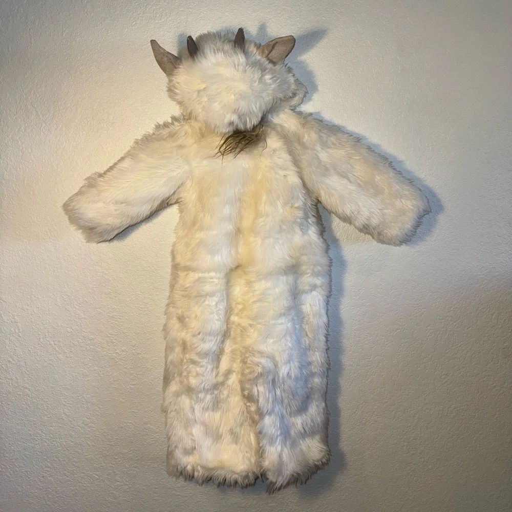 Pottery Barn Kids Baby Goat Furry Hooded Costume Button Closure NEW 12-24MO